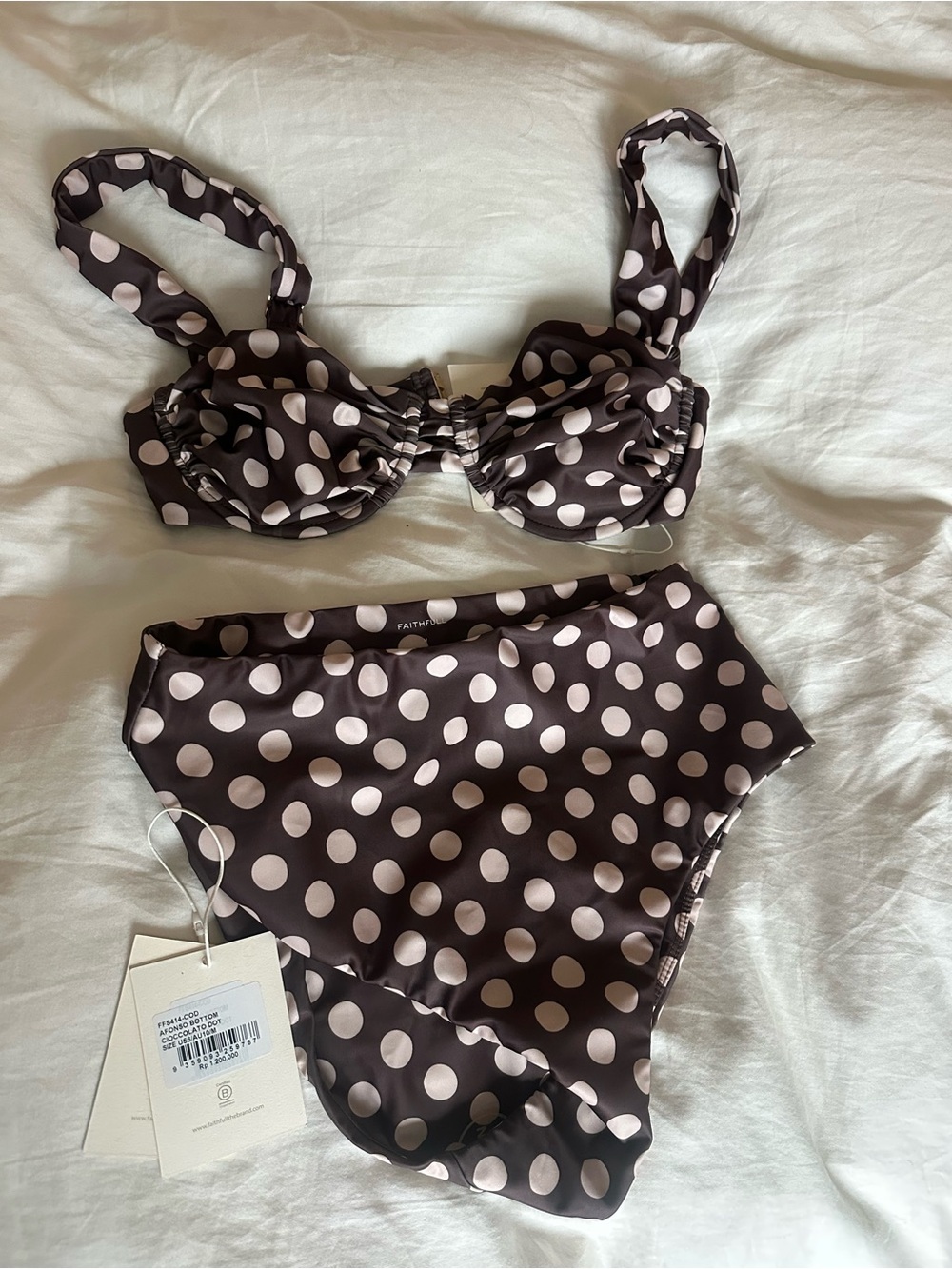 NWT Faithful Sol Bikini Top and Afonso Bikini Bottom in Brown Polka Dot - Picture 9 of 9